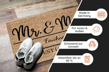 Mr&Mrs Personalisierte Fußmatte zur Hochzeit - Für Ehepaare, Braut & Bräutigam - 03
